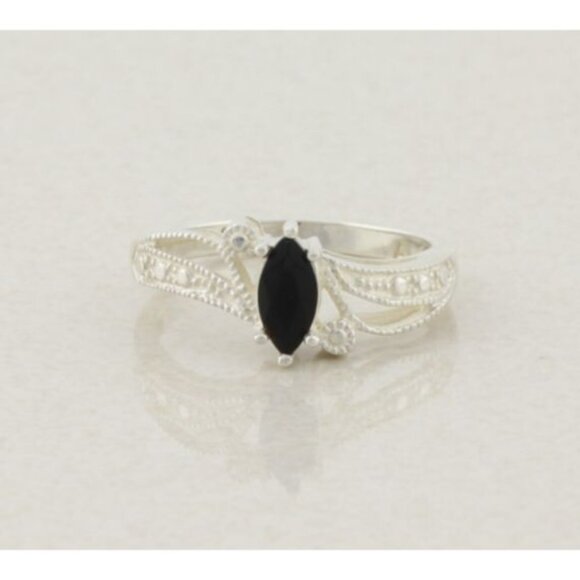 Sterling Silver Onyx Ring Size 8 1/4 - Picture 1 of 7